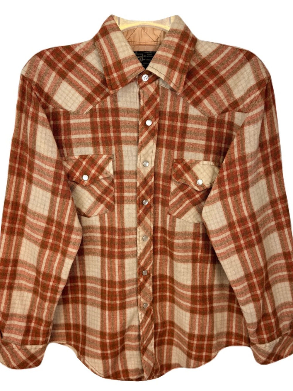Rare Vintage K-Mart Plaid Wool Blend Pearl Snap Flannel Shirt